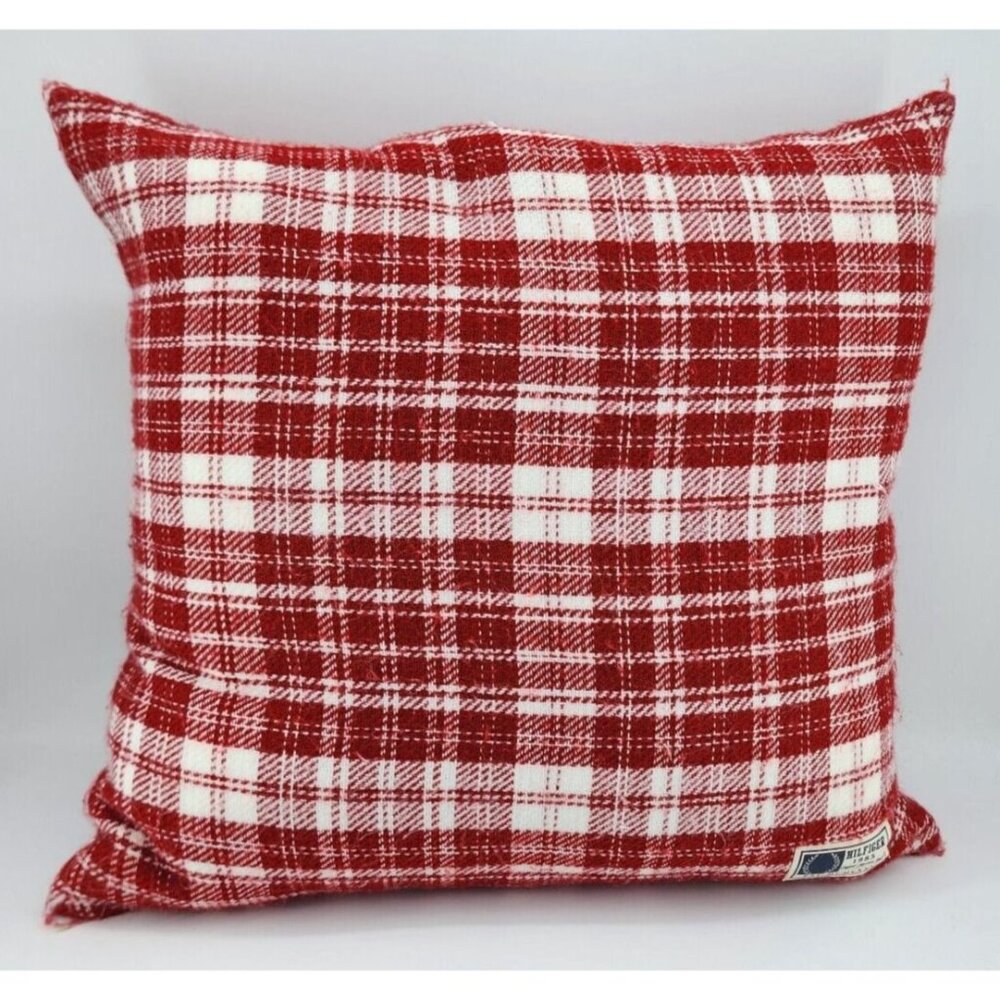 TOMMY HILFIGER 18"x19" Throw Pillow‎ Red Plaid Feather Filled Holiday Decorative